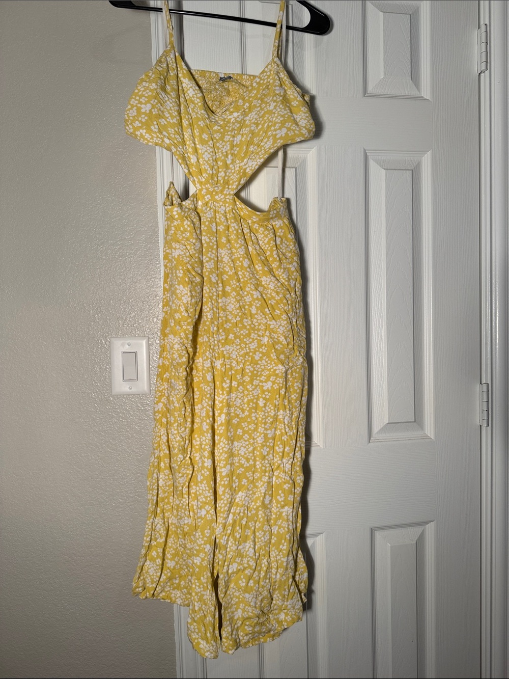 aerie Yellow Floral Cutout Jumpsuit with Spaghetti Straps